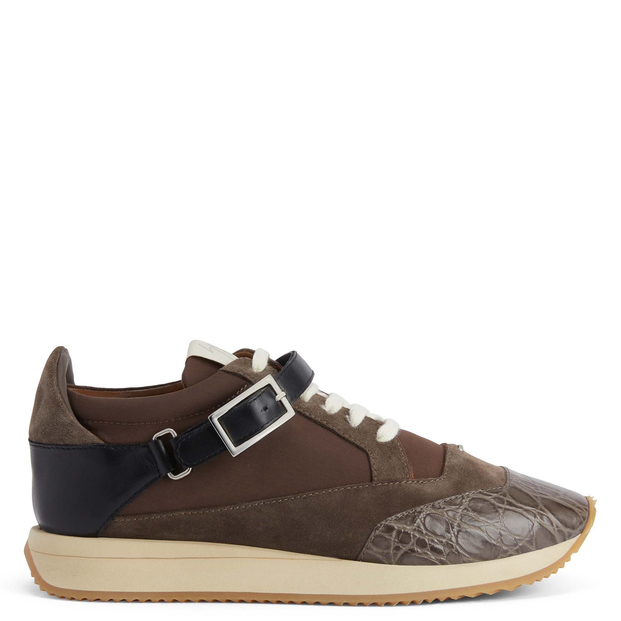 Giuseppe Zanotti Buckle-strap Crocodile-effect Low-top Sneakers In Burgundy